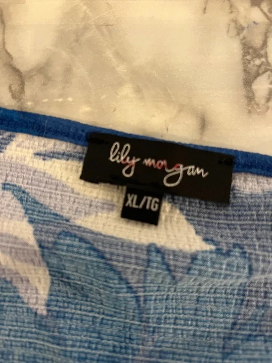 😍SHOW SPECIAL LILY MORGAN Blue & White Floral Drop Sleeve Blouse Ring Detail XL - Picture 5 of 8